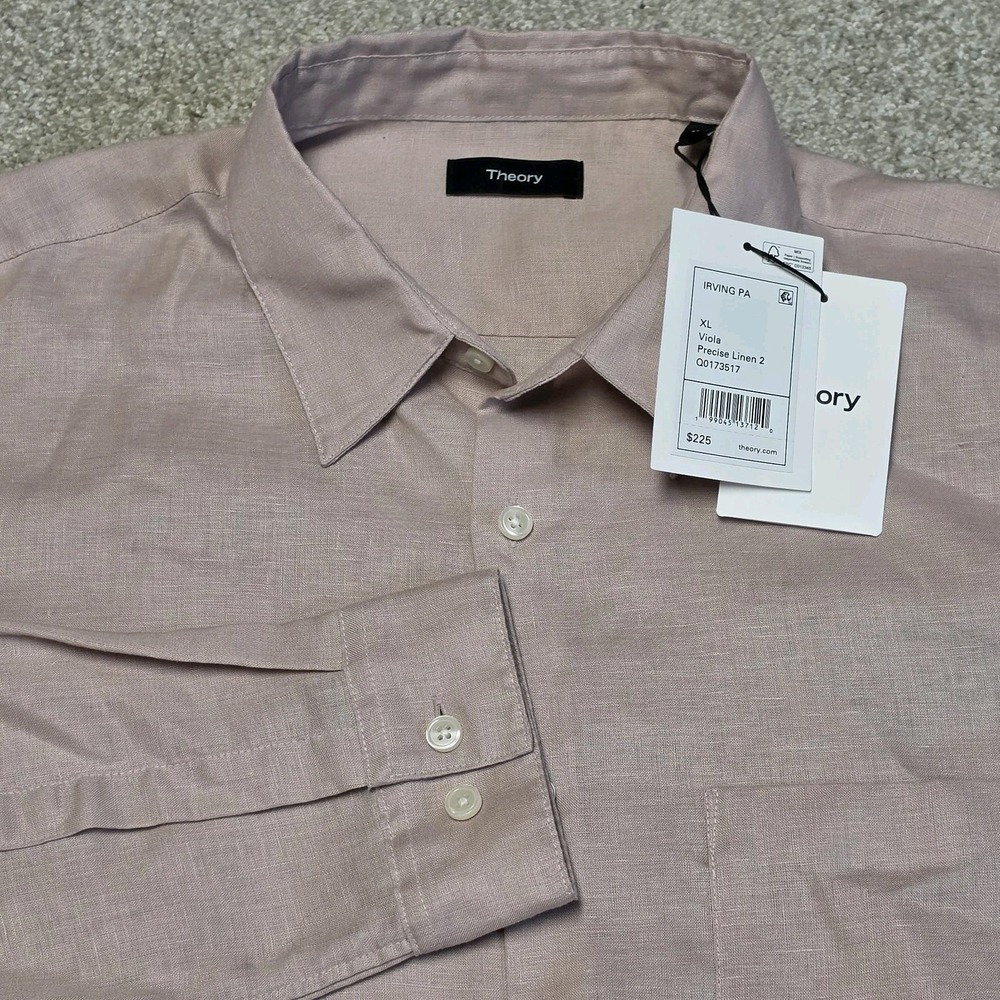 Theory Men's XL 100% Precision Linen 2 Button Front Shirt Viola Pink Long Sleeve